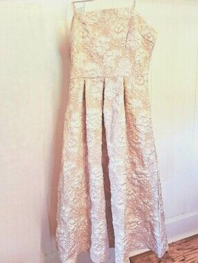NWOT Vintage Audrey Hepburn Style Ivory Floral Brocade Midi Dress Sz Medium